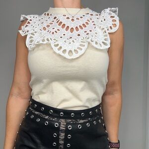 See by Chloé Women's Lace Neck Tank Top - Buttercream